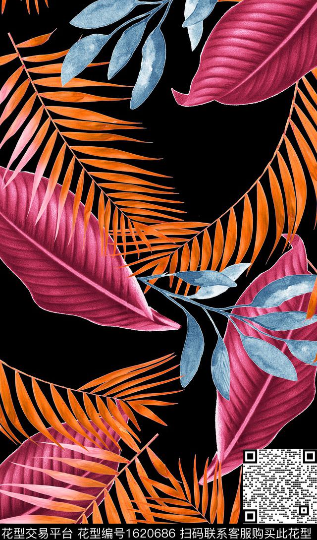 热带华亿平台绿植树叶数码印花华亿平台下载（图片编号: 1620686） - 瓦栏（Walan）