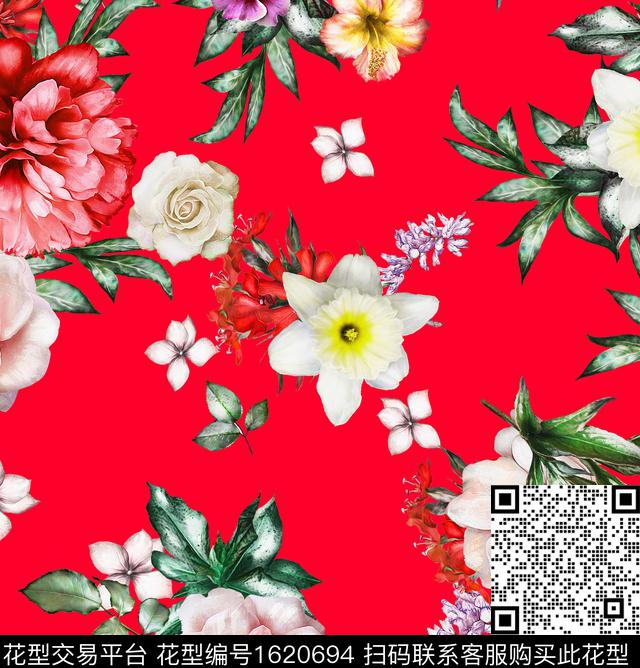 花卉清爽底花卉数码印花华亿平台下载（图片编号: 1620694） - 瓦栏（Walan）