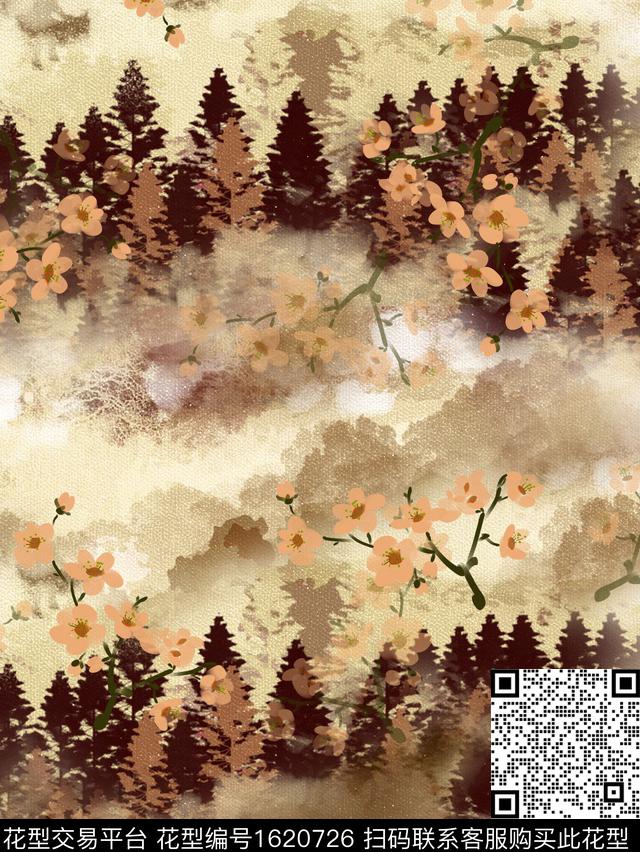 水彩森林花卉数码印花华亿平台下载（图片编号: 1620726） - 瓦栏（Walan）