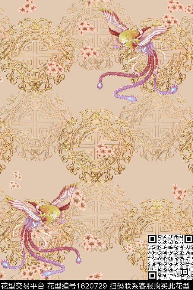 古典纹样中国风花卉数码印花华亿平台下载（图片编号: 1620729） - 瓦栏（Walan）