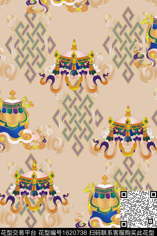 民族风藏族吉祥八宝数码印花华亿平台下载（图片编号: 1620738） - 瓦栏（Walan）