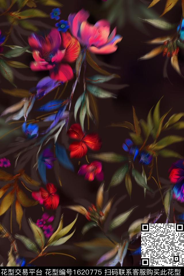 花卉模糊效果渐变数码印花华亿平台下载（图片编号: 1620775） - 瓦栏（Walan）