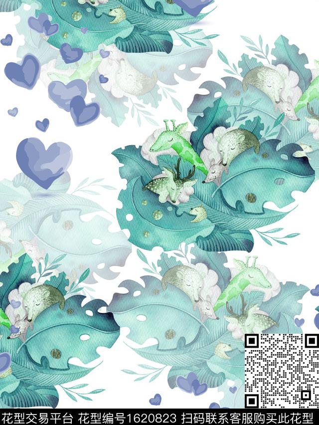 卡通动物小清新爱心数码印花华亿平台下载（图片编号: 1620823） - 瓦栏（Walan）