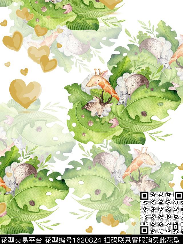趣味叶子动物数码印花华亿平台下载（图片编号: 1620824） - 瓦栏（Walan）