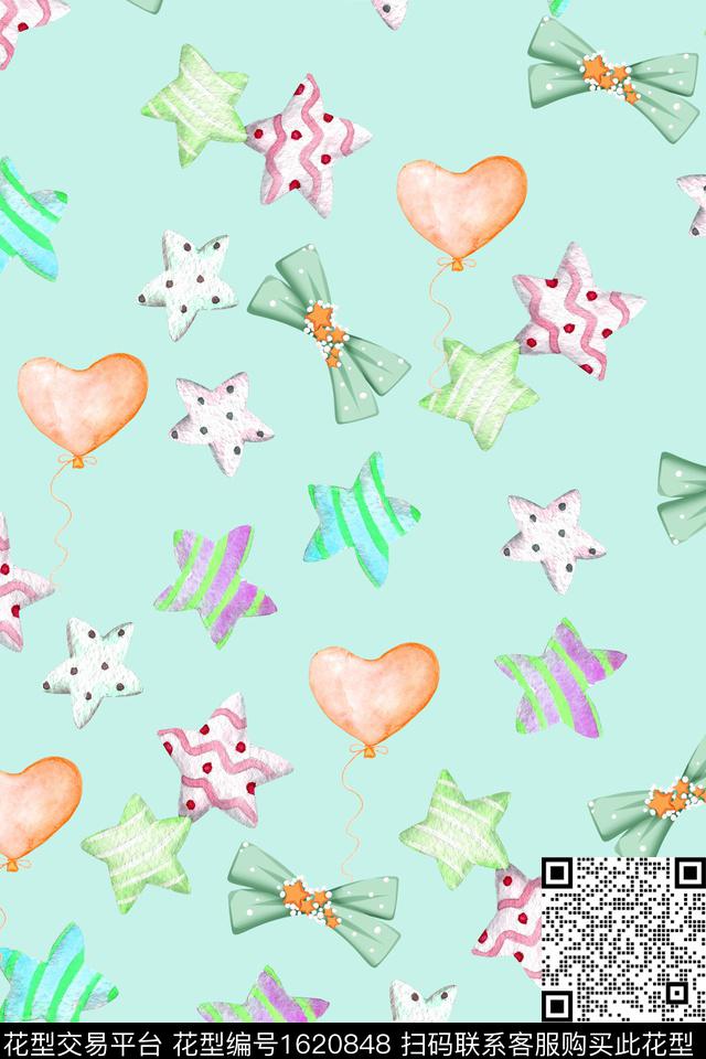 星星爱心蝴蝶结数码印花华亿平台下载（图片编号: 1620848） - 瓦栏（Walan）
