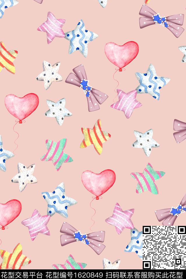 趣味爱心五角星数码印花华亿平台下载（图片编号: 1620849） - 瓦栏（Walan）