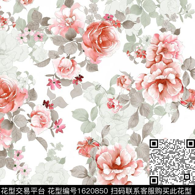花卉水彩花卉影花数码印花华亿平台下载（图片编号: 1620850） - 瓦栏（Walan）