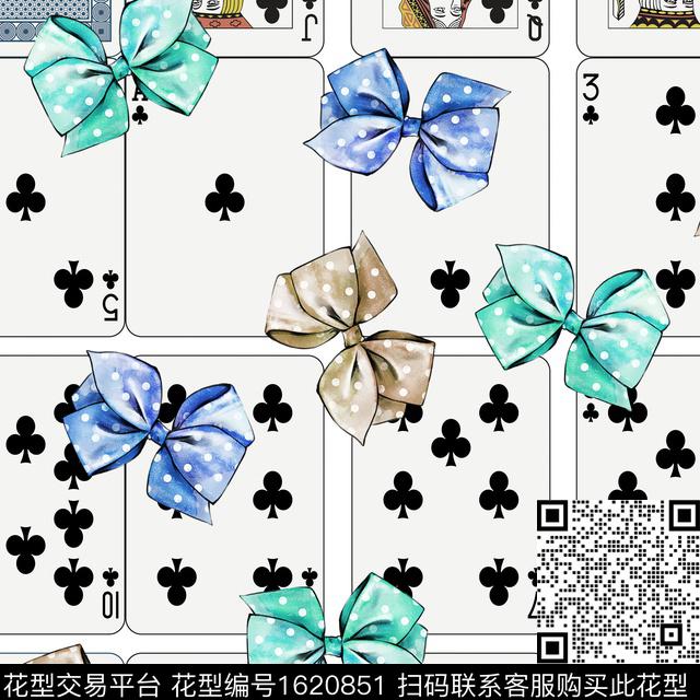蝴蝶结扑克卡通数码印花华亿平台下载（图片编号: 1620851） - 瓦栏（Walan）