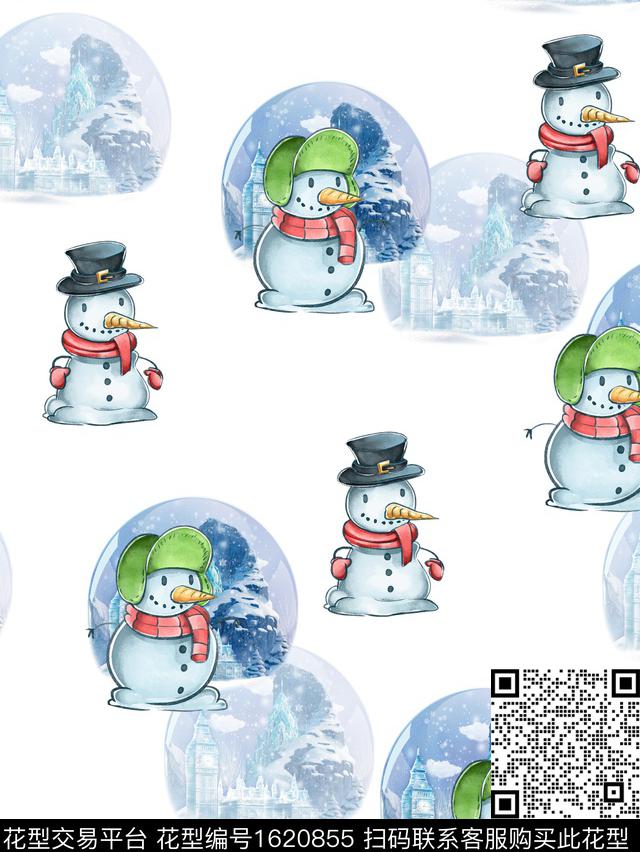 卡通人物雪人雪景数码印花华亿平台下载（图片编号: 1620855） - 瓦栏（Walan）