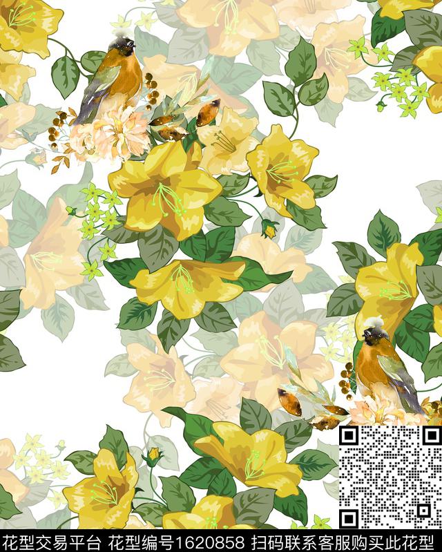 花卉影花鸟数码印花华亿平台下载（图片编号: 1620858） - 瓦栏（Walan）