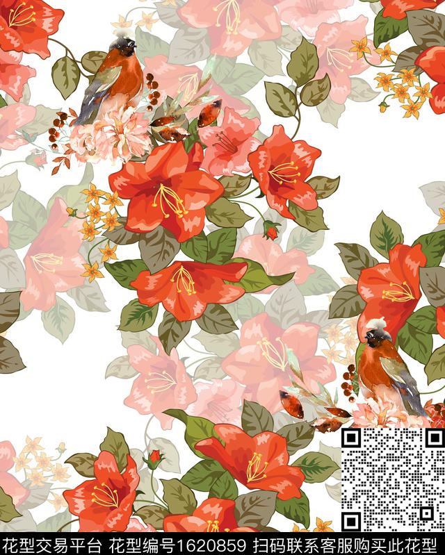 水彩花卉花鸟休闲风数码印花华亿平台下载（图片编号: 1620859） - 瓦栏（Walan）