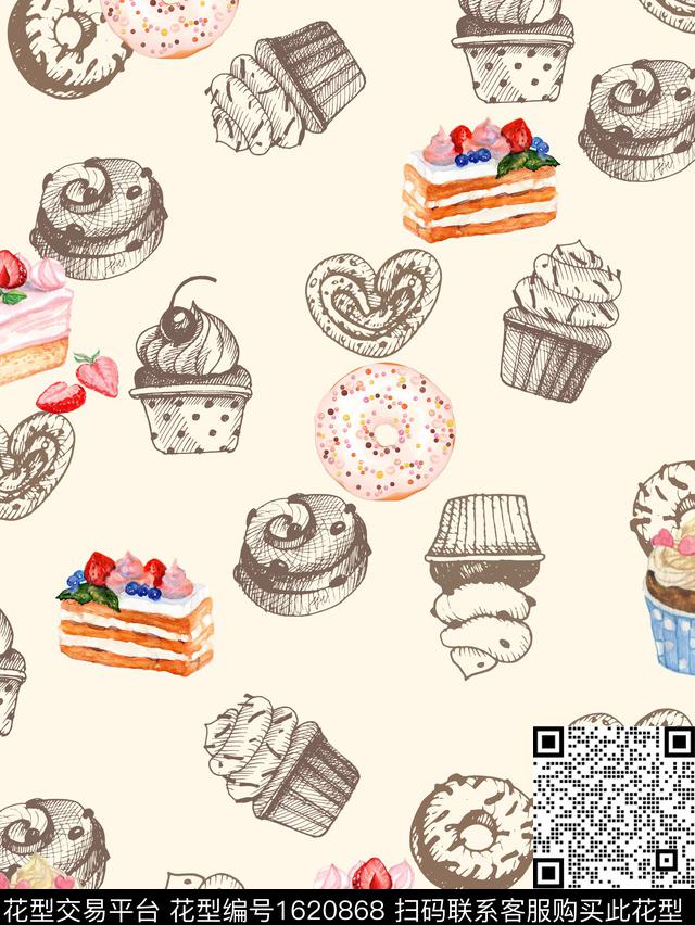 趣味甜点蛋糕数码印花华亿平台下载（图片编号: 1620868） - 瓦栏（Walan）