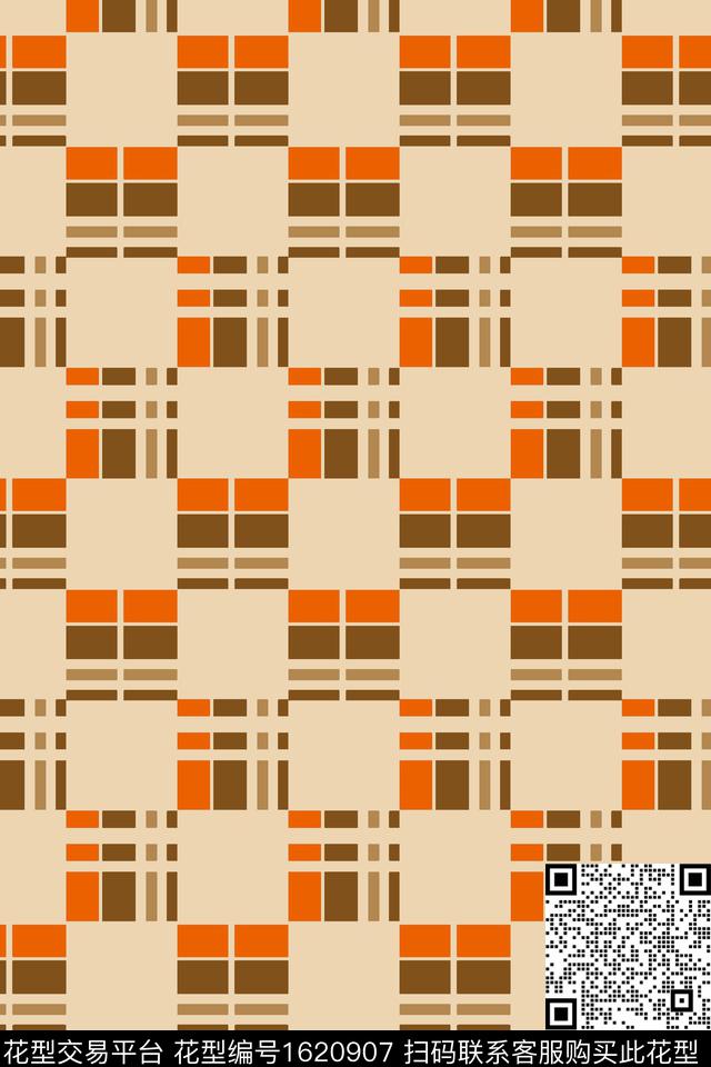 橙色格子几何传统印花华亿平台下载（图片编号: 1620907） - 瓦栏（Walan）