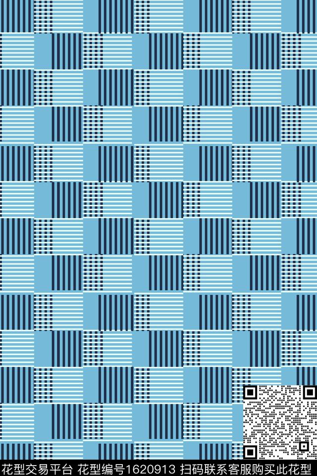 格子蓝色条纹传统印花华亿平台下载（图片编号: 1620913） - 瓦栏（Walan）