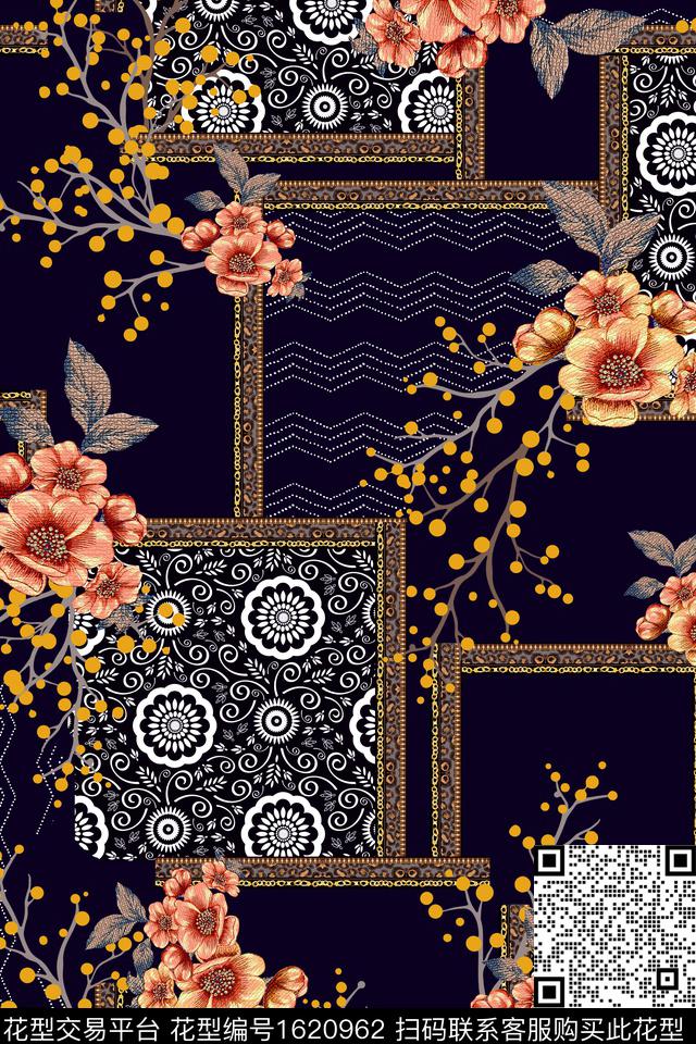 花卉中老年民族纹样数码印花华亿平台下载（图片编号: 1620962） - 瓦栏（Walan）