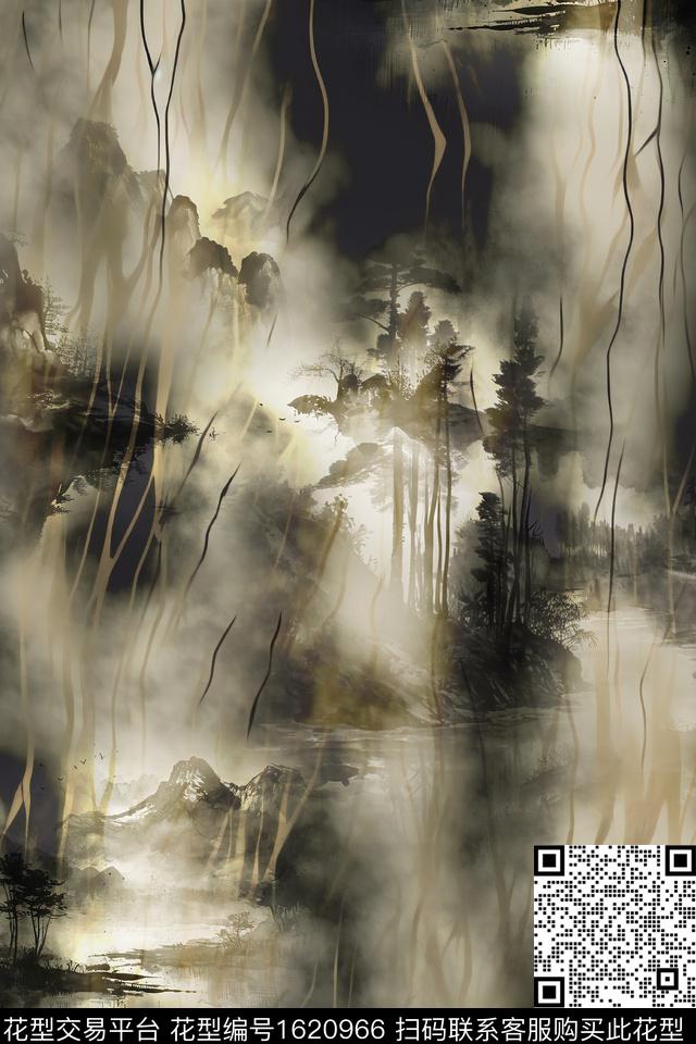 中国风真丝渐变数码印花华亿平台下载（图片编号: 1620966） - 瓦栏（Walan）