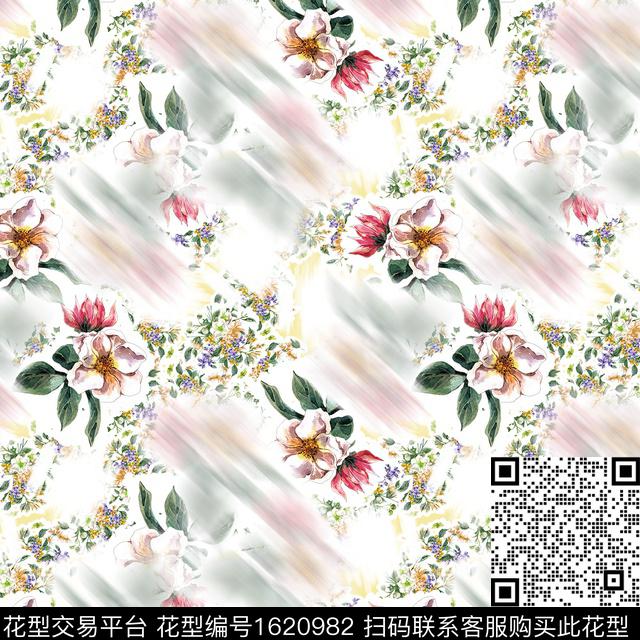 水彩花卉花卉渐变数码印花华亿平台下载（图片编号: 1620982） - 瓦栏（Walan）