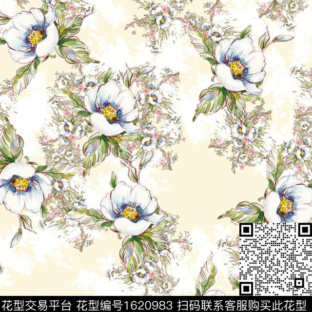 花卉水彩花卉剪影数码印花华亿平台下载（图片编号: 1620983） - 瓦栏（Walan）