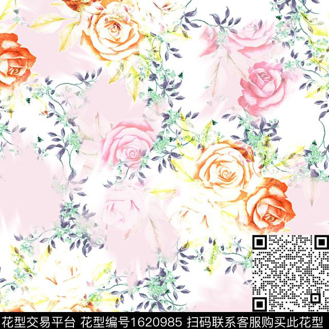 花卉影花渐变数码印花华亿平台下载（图片编号: 1620985） - 瓦栏（Walan）