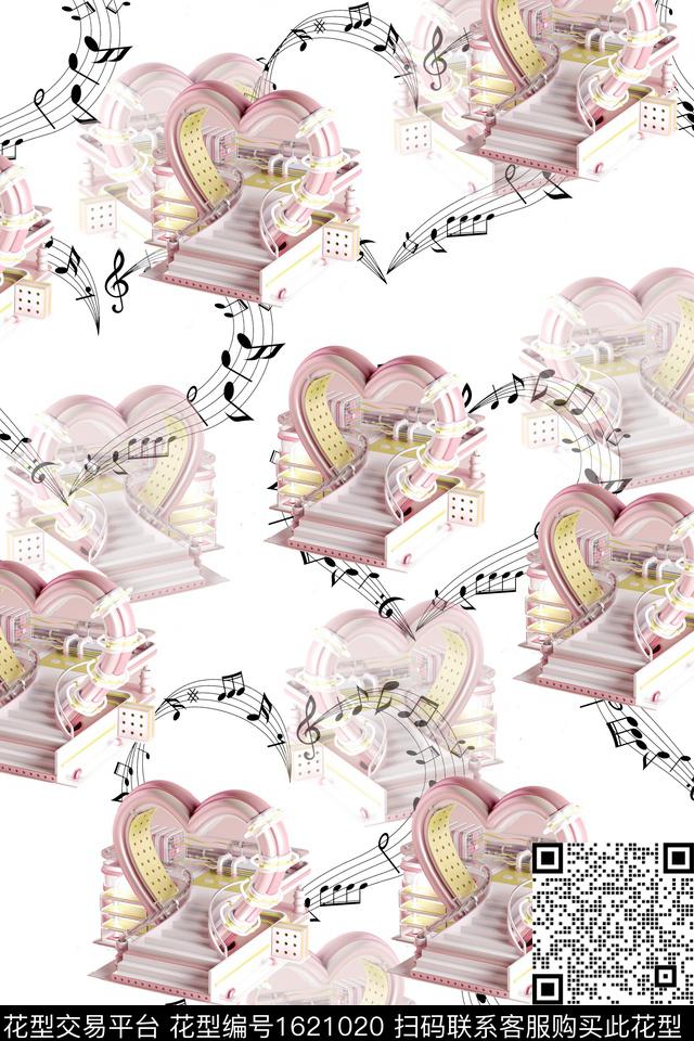 3D立体爱心音乐数码印花华亿平台下载（图片编号: 1621020） - 瓦栏（Walan）