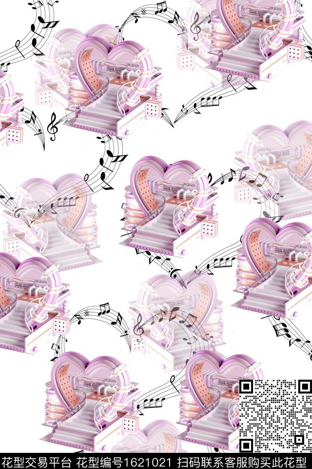 趣味爱心音乐盒数码印花华亿平台下载（图片编号: 1621021） - 瓦栏（Walan）