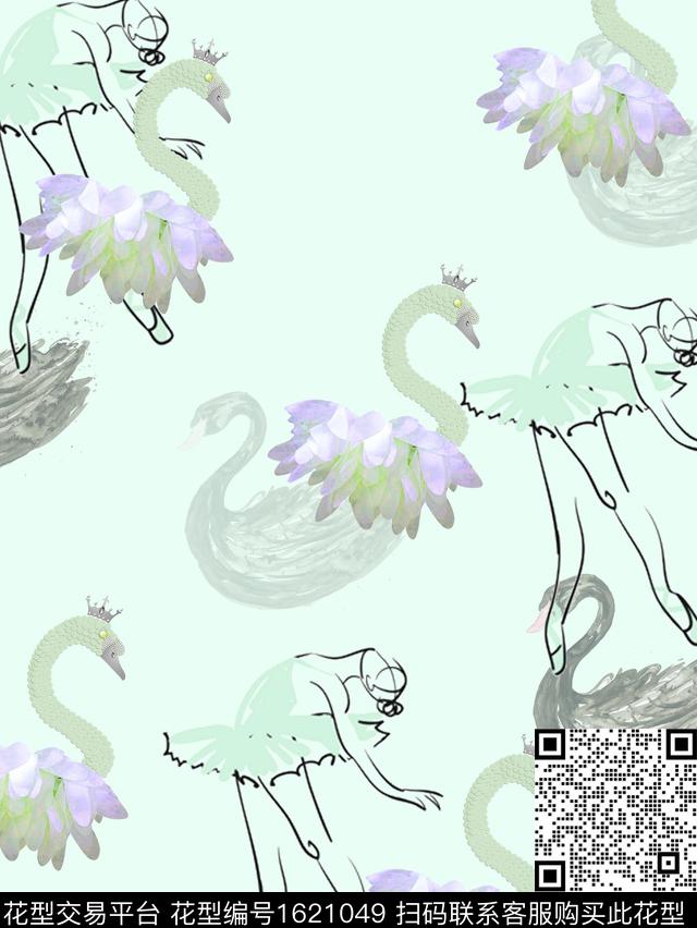 天鹅人物芭蕾数码印花华亿平台下载（图片编号: 1621049） - 瓦栏（Walan）