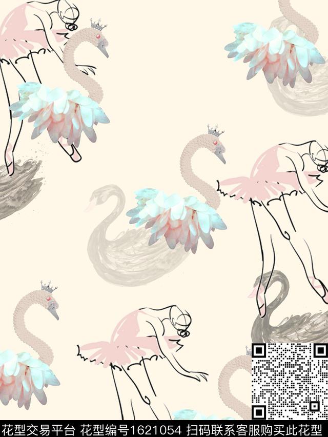 天鹅人物芭蕾数码印花华亿平台下载（图片编号: 1621054） - 瓦栏（Walan）