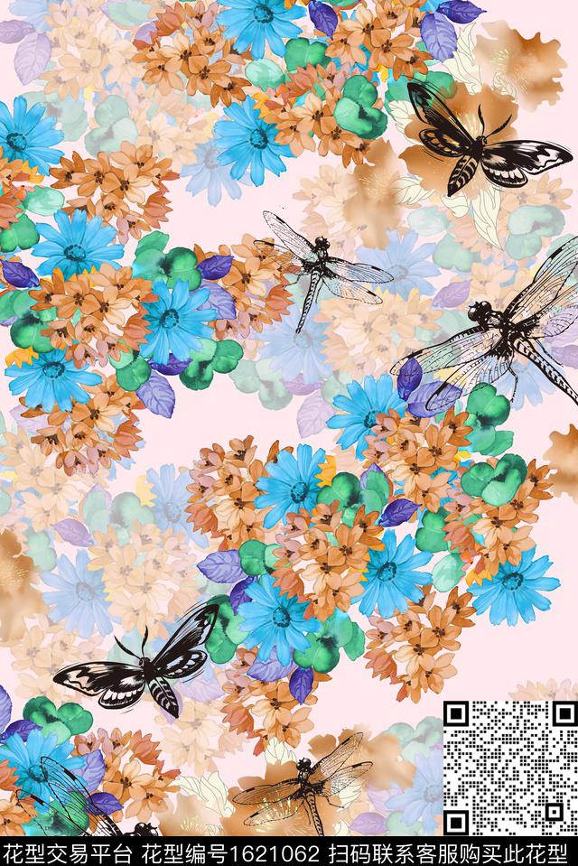 蜻蜓花卉影花数码印花华亿平台下载（图片编号: 1621062） - 瓦栏（Walan）