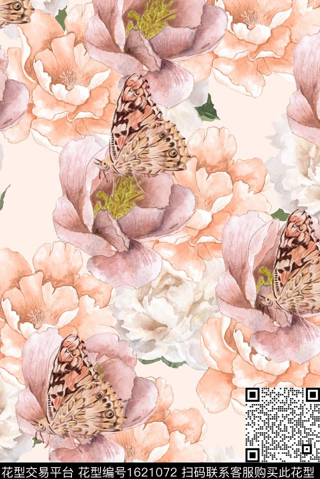 花卉水彩花卉大花数码印花华亿平台下载（图片编号: 1621072） - 瓦栏（Walan）