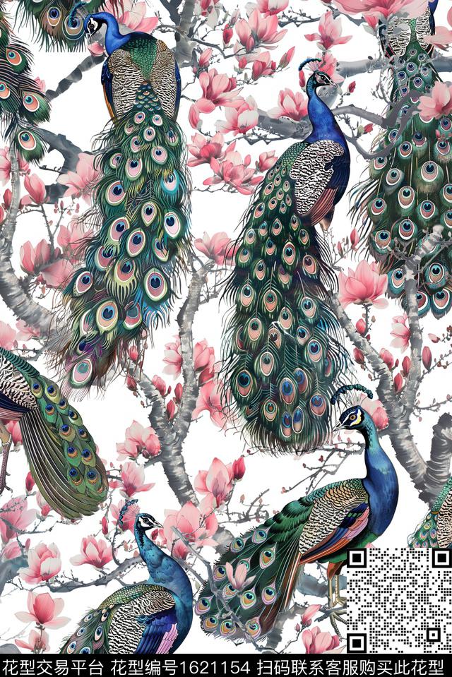 孔雀玉兰花花卉数码印花华亿平台下载（图片编号: 1621154） - 瓦栏（Walan）