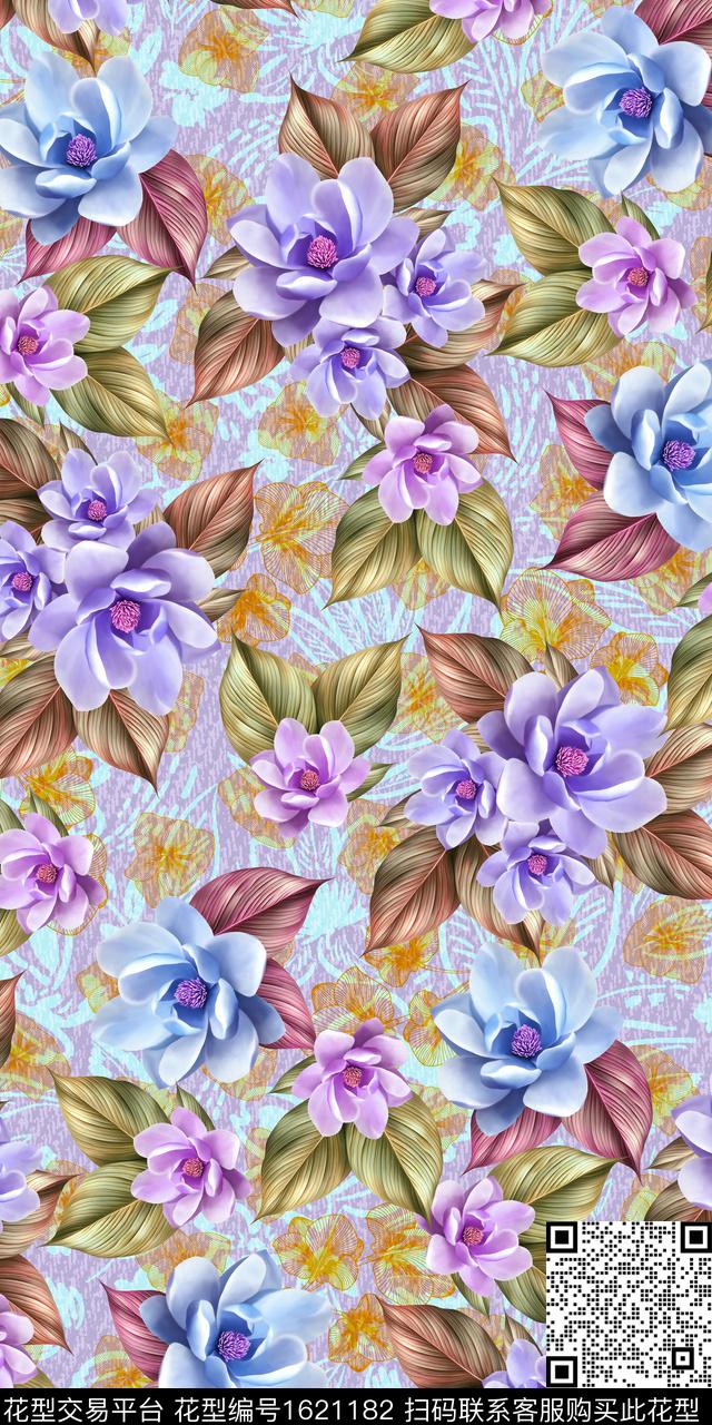 花卉绿植树叶底纹数码印花华亿平台下载（图片编号: 1621182） - 瓦栏（Walan）