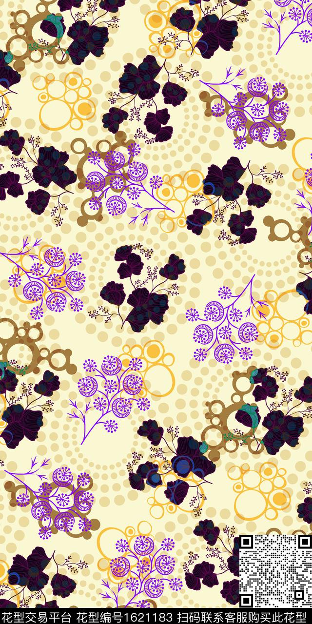 波点花卉满版散花数码印花华亿平台下载（图片编号: 1621183） - 瓦栏（Walan）