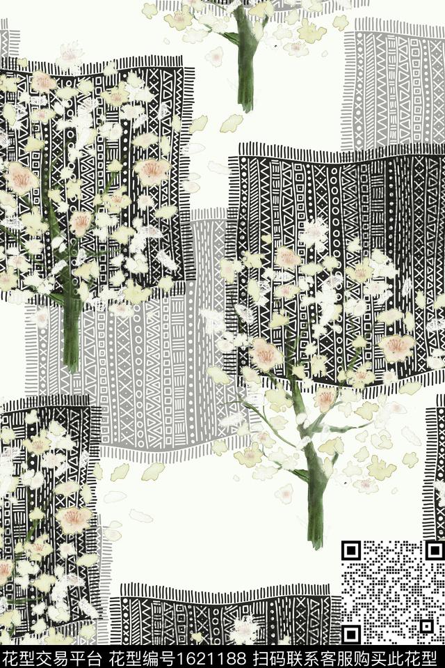民族风民族纹样树数码印花华亿平台下载（图片编号: 1621188） - 瓦栏（Walan）