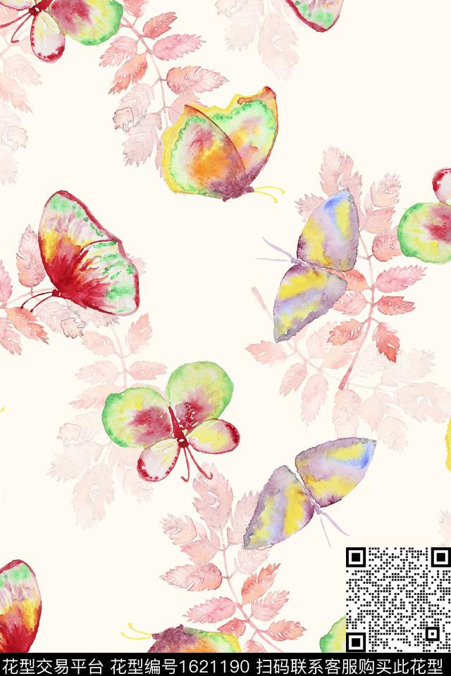 小清新蝴蝶水彩数码印花华亿平台下载（图片编号: 1621190） - 瓦栏（Walan）