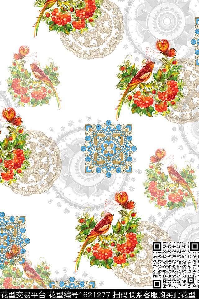 花卉花鸟民族风数码印花华亿平台下载（图片编号: 1621277） - 瓦栏（Walan）