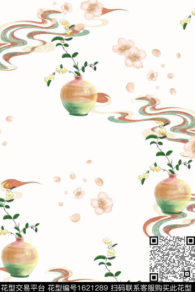 花卉中国风祥云数码印花华亿平台下载（图片编号: 1621289） - 瓦栏（Walan）