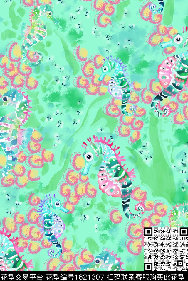 趣味海马卡通数码印花华亿平台下载（图片编号: 1621307） - 瓦栏（Walan）