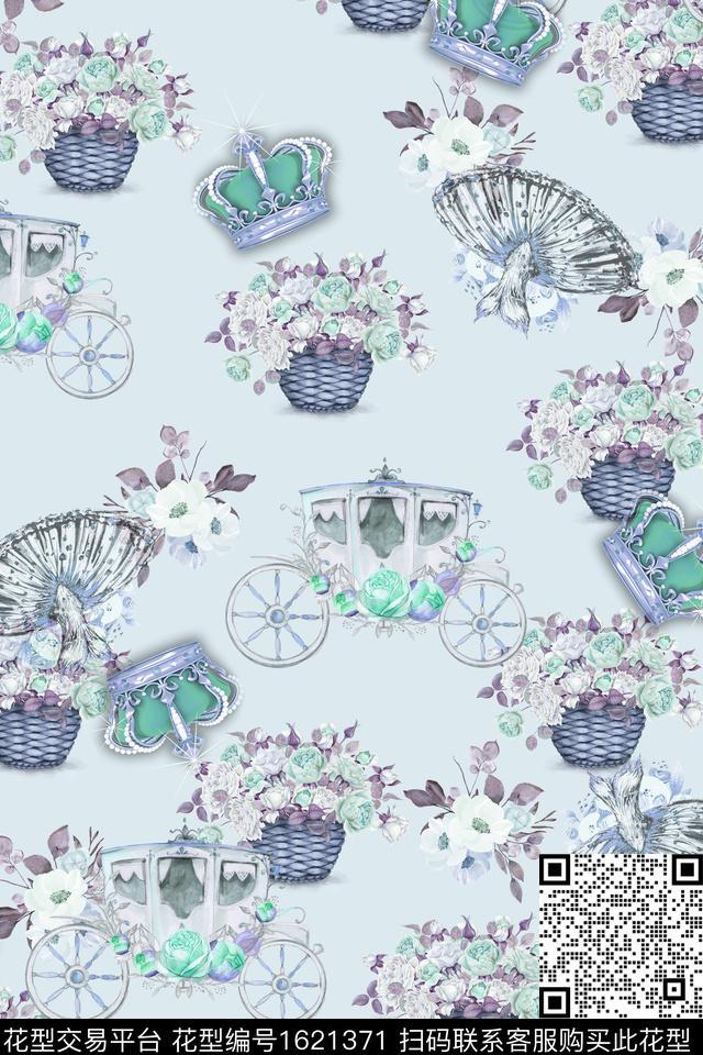 小碎花马车卡通数码印花华亿平台下载（图片编号: 1621371） - 瓦栏（Walan）