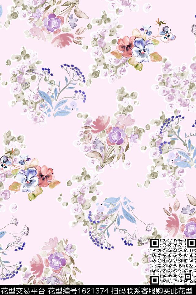 小清新小碎花水彩花卉数码印花华亿平台下载（图片编号: 1621374） - 瓦栏（Walan）