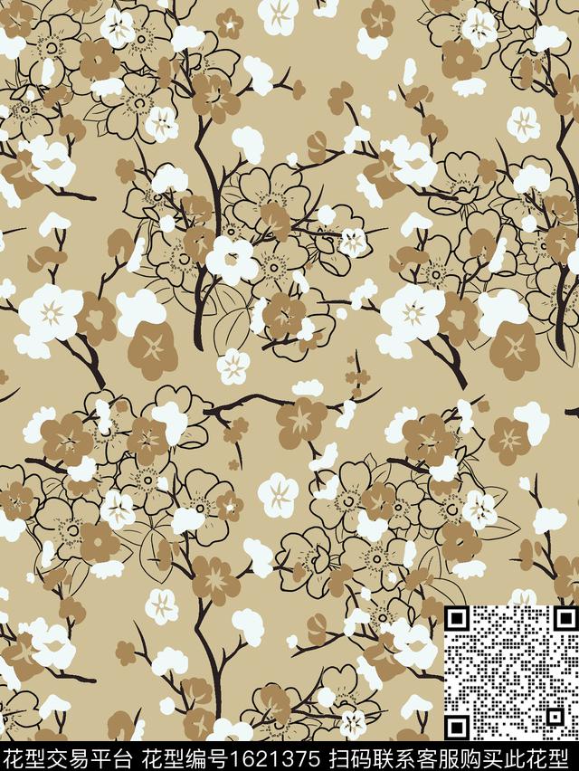 小清新小碎花线条花卉数码印花华亿平台下载（图片编号: 1621375） - 瓦栏（Walan）