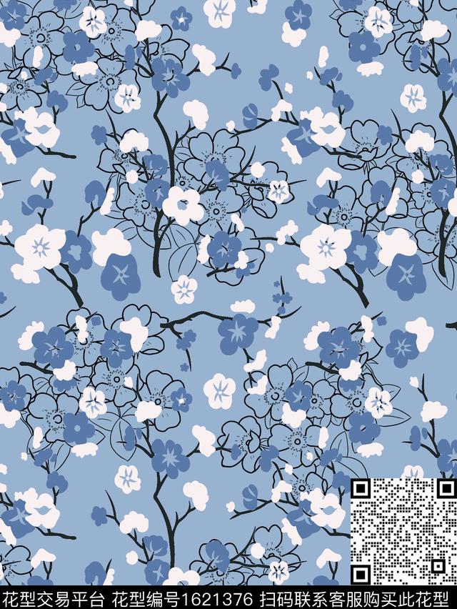 花卉梅花枝条花数码印花华亿平台下载（图片编号: 1621376） - 瓦栏（Walan）