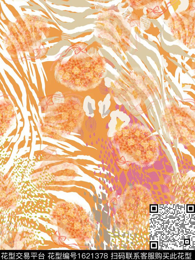 抽象花卉线条画数码印花华亿平台下载（图片编号: 1621378） - 瓦栏（Walan）