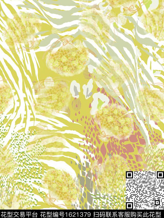 抽象斑纹花卉数码印花华亿平台下载（图片编号: 1621379） - 瓦栏（Walan）
