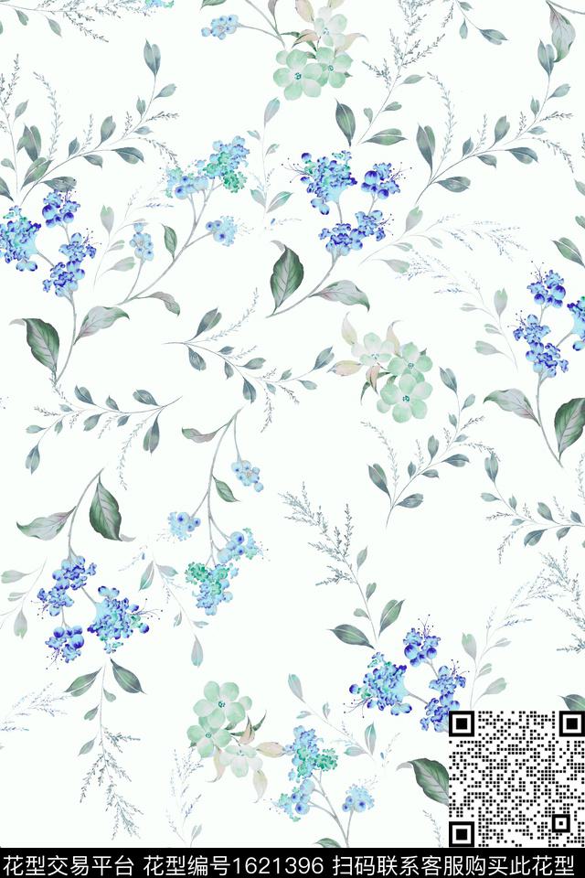 花卉清爽底花卉绿植树叶数码印花华亿平台下载（图片编号: 1621396） - 瓦栏（Walan）