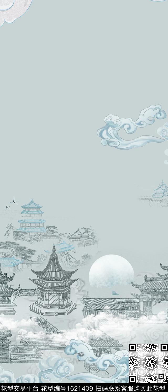 晕染肌理线条画祥云数码印花华亿平台下载（图片编号: 1621409） - 瓦栏（Walan）