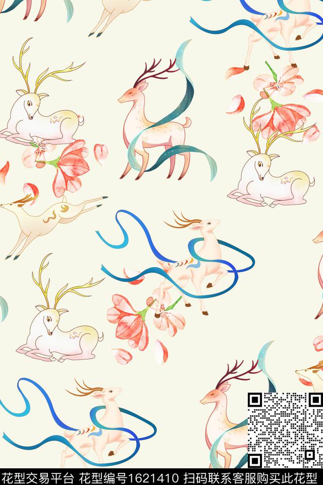 花卉水彩花卉九色鹿数码印花华亿平台下载（图片编号: 1621410） - 瓦栏（Walan）