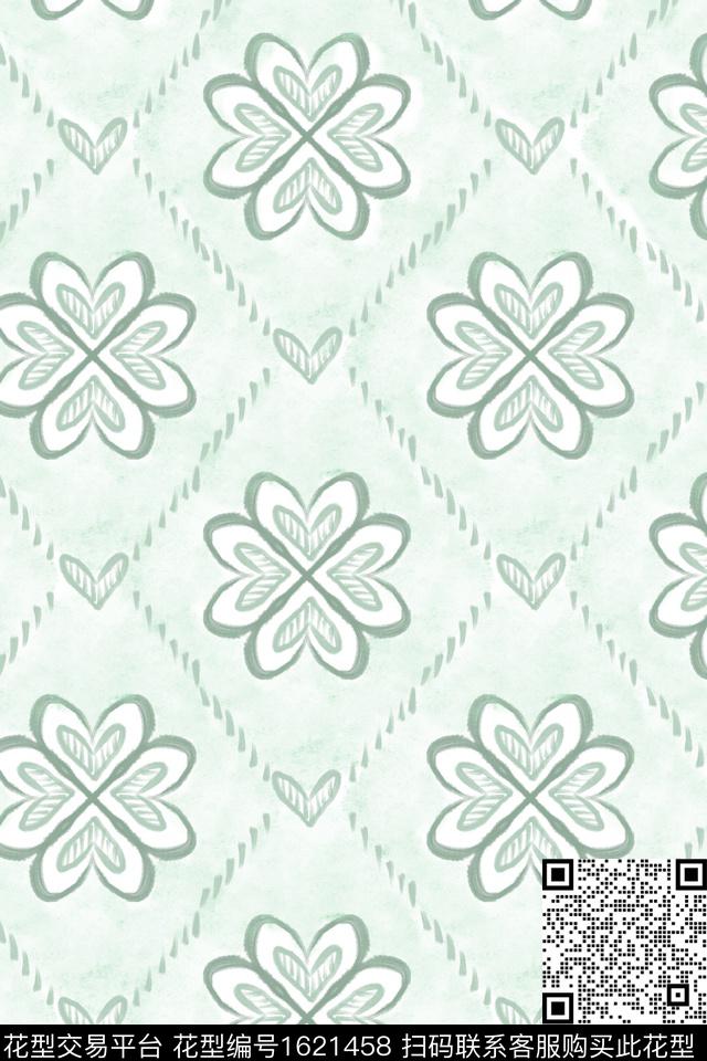 爱心花卉格子数码印花华亿平台下载（图片编号: 1621458） - 瓦栏（Walan）