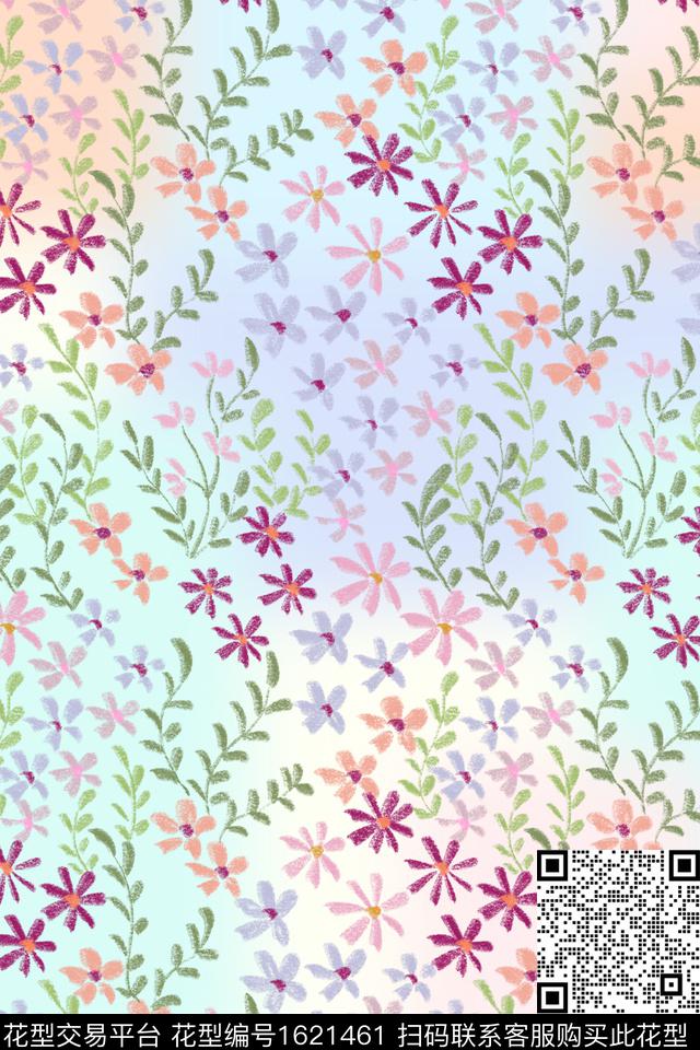 花卉小碎花渐变数码印花华亿平台下载（图片编号: 1621461） - 瓦栏（Walan）
