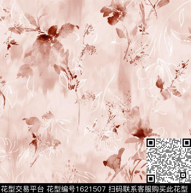 花卉水彩花卉线条花卉数码印花华亿平台下载（图片编号: 1621507） - 瓦栏（Walan）