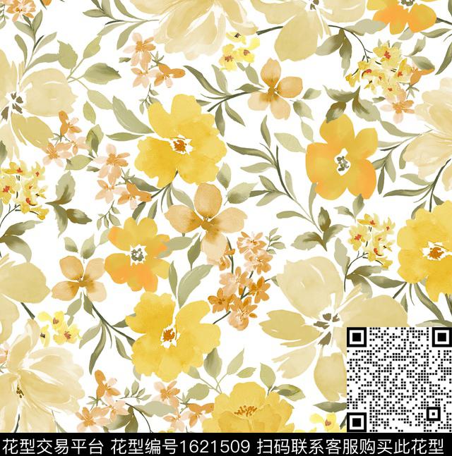 花卉春夏华亿平台水彩花卉数码印花华亿平台下载（图片编号: 1621509） - 瓦栏（Walan）